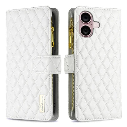 Everyday Wallet Phone Case for iPhone white quilted zippered wallet case with card slots and magnetic clasp