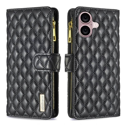 Everyday Wallet Phone Case for iPhone in black quilted leather with zipper compartment and card slots