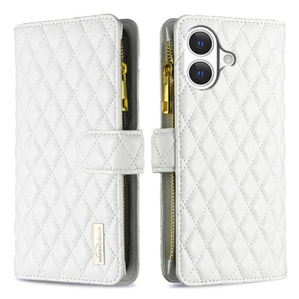Leather Flip Case With Card Storage For Daily Phone Use On The Go Ideal For Commuters – white quilted wallet case with zipper, card slots, stand and magnetic closure