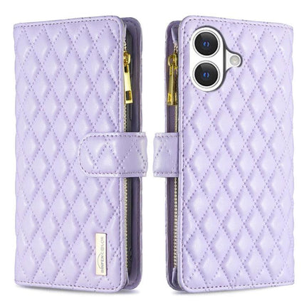 Leather Flip Case With Card Storage For Daily Phone Use On The Go Ideal For Commuters - quilted lavender wallet case with zipper, card slots, stand and camera cutout