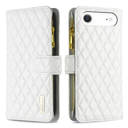 Leather Flip Case With Card Storage For Daily Phone Use On The Go Ideal For Commuters white quilted wallet case with zipper pocket and stand