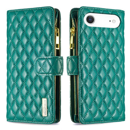 Leather Flip Case With Card Storage For Daily Phone Use On The Go Ideal For Commuters teal quilted wallet-style phone case with zipper pocket and stand
