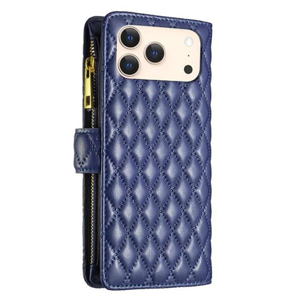 Leather Flip Case With Card Storage For Daily Phone Use On The Go Ideal For Commuters - navy quilted leather wallet case with zipper and stand