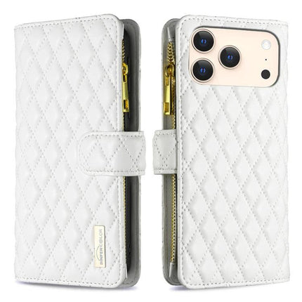 Leather Flip Case With Card Storage For Daily Phone Use On The Go Ideal For Commuters - white quilted wallet case with zipper pocket, card slots, and kickstand