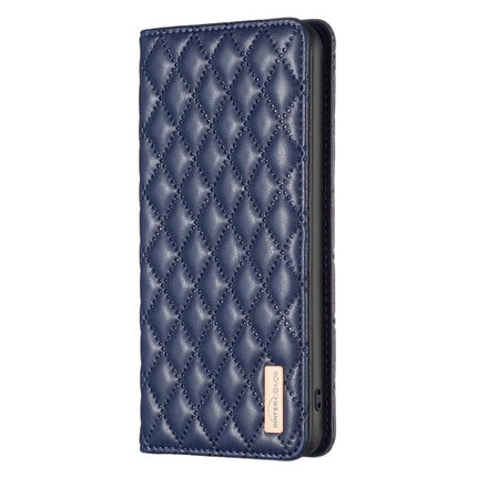 Protective Leather Flip Case For iPhone With Built In Stand For Everyday Use On The Go - navy quilted PU wallet case with stand