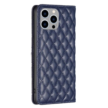 Protective Leather Flip Case For iPhone With Built In Stand For Everyday Use On The Go - navy quilted PU leather wallet case with integrated stand