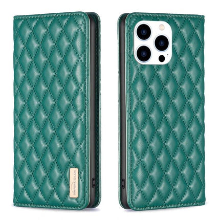 Protective Leather Flip Case For iPhone With Built In Stand For Everyday Use On The Go - green quilted PU leather wallet case with camera cutout