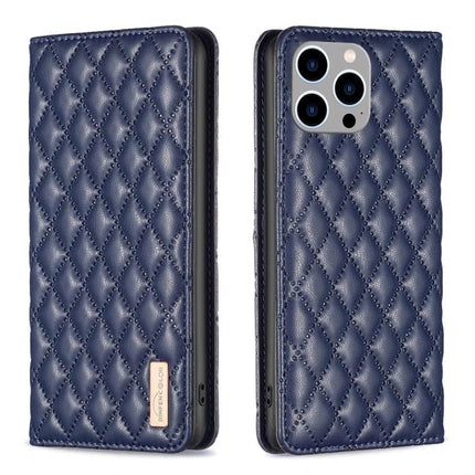 Protective Leather Flip Case For iPhone With Built In Stand For Everyday Use On The Go - navy quilted PU leather wallet case