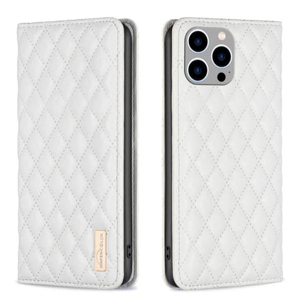 Protective Leather Flip Case For iPhone With Built In Stand For Everyday Use On The Go - white quilted PU leather wallet case with integrated stand