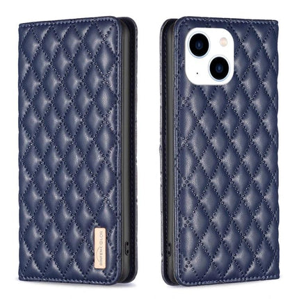 Protective Leather Flip Case For iPhone With Built In Stand For Everyday Use On The Go - navy quilted PU folio with camera cutout