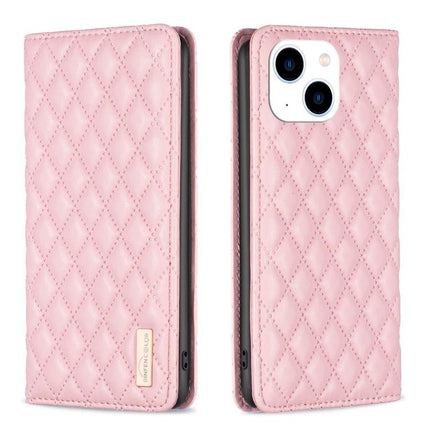 Protective Leather Flip Case For iPhone With Built In Stand For Everyday Use On The Go - pink quilted PU wallet case with built-in stand