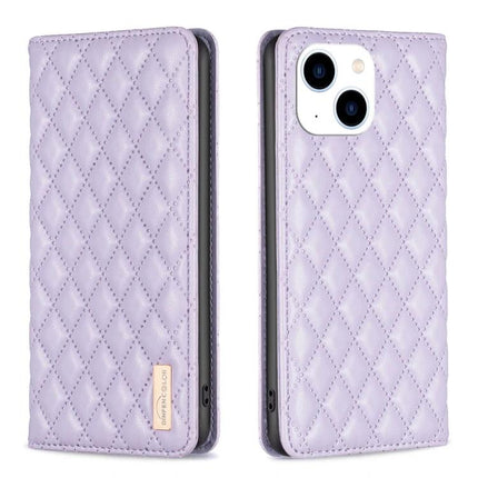 Protective Leather Flip Case For iPhone With Built In Stand For Everyday Use On The Go - lavender quilted PU cover