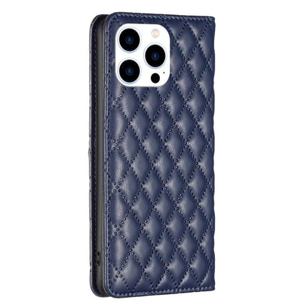 Leather Flip Case For iPhone Everyday Protection - navy quilted PU exterior with TPU interior, built-in stand and camera cutout