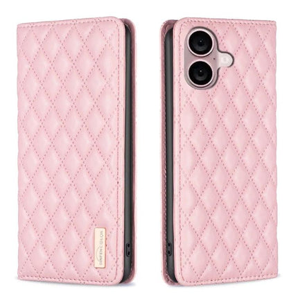 Leather Flip Case For iPhone Everyday Protection - pink quilted PU exterior with TPU interior, card pocket and kickstand for hands-free use