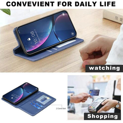 Flip Leather Case For iPhone With Stand For Everyday Use Slim Secure Protection Easy To Grasp - blue wallet folio with stand, card slots, hands-free viewing