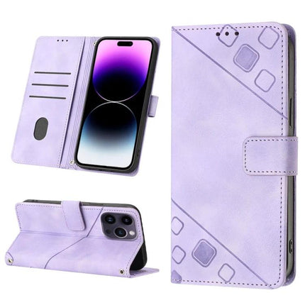 Leather Phone Case With Card Slots For Everyday Carry - lilac embossed wallet case with TPU bumper, card slots and stand function