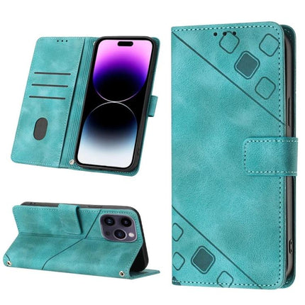 Leather Phone Case With Card Slots For Everyday Carry - teal embossed wallet case with TPU bumper, card and cash slots, kickstand function