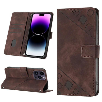 Leather Phone Case With Card Slots For Everyday Carry - brown embossed wallet case with TPU bumper, card/cash slots, kickstand and magnetic closure