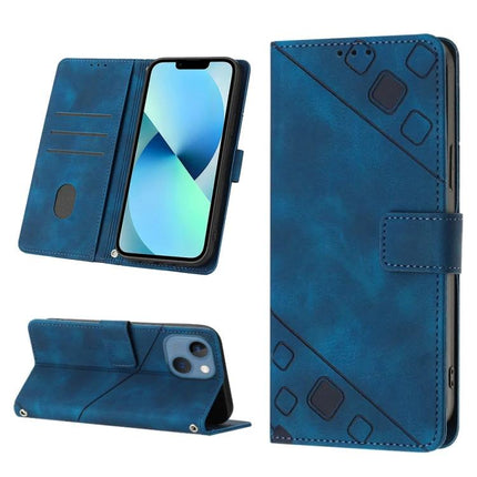 Leather Phone Case With Card Slots For Everyday Carry - blue embossed wallet case with TPU bumper, card & cash slots, kickstand and magnetic closure
