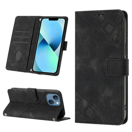 Leather Phone Case With Card Slots For Everyday Carry - black embossed wallet-style case with TPU bumper and built-in card slots