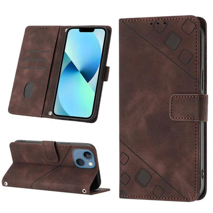 Leather Phone Case With Card Holder For Everyday On The Go - brown embossed leather folio with 3 card slots, cash pocket and phone stand