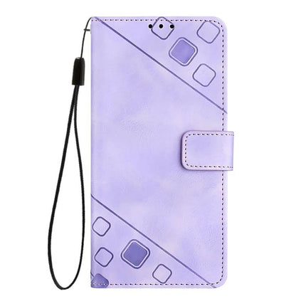 Leather Phone Case With Card Slots For Everyday Use - slim embossed purple wallet cover with card slots and wrist strap