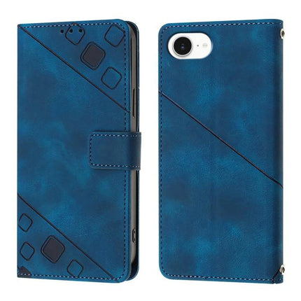 Leather Phone Case With Card Slots For Everyday Use - slim blue embossed leather wallet case with card pockets and TPU frame