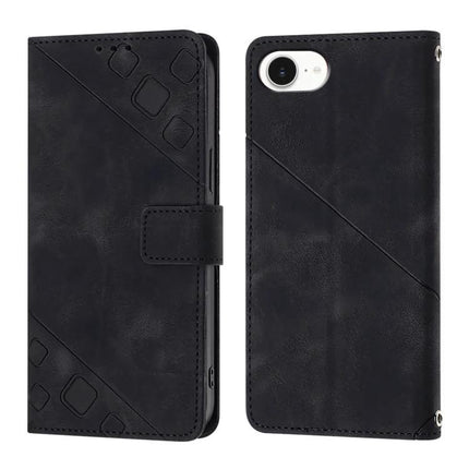Leather Phone Case With Card Slots For Everyday Use - slim black embossed leather wallet case with TPU frame and card slots