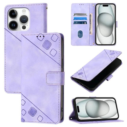 Leather Phone Case With Card Slots For Everyday Use in lavender embossed leather wallet style with TPU frame, card pockets and stand function