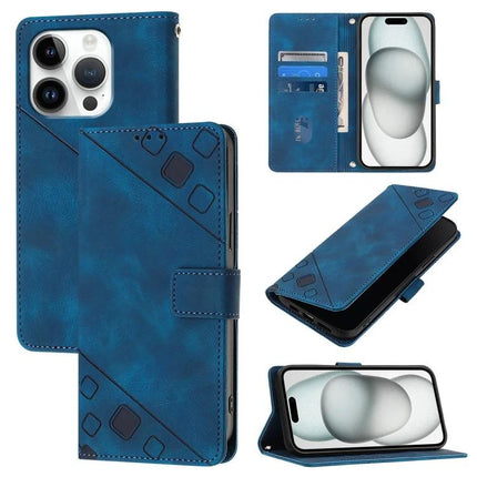 Leather Phone Case With Card Slots For Everyday Use blue embossed leather wallet case with TPU frame, card slots and stand, slim protection for daily use