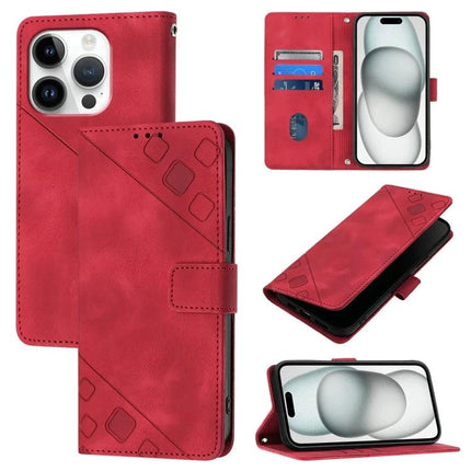 Leather Phone Case With Card Slots For Everyday Use - red embossed leather wallet case with TPU frame, card slots and magnetic closure