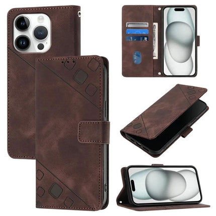 Leather Phone Case With Card Slots For Everyday Use - brown embossed leather wallet case with TPU frame, card slots, cash pocket, magnetic closure, phone stand