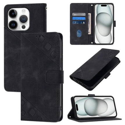 Leather Phone Case With Card Slots For Everyday Use - slim embossed leather wallet case with TPU frame, card slots, kickstand and magnetic closure