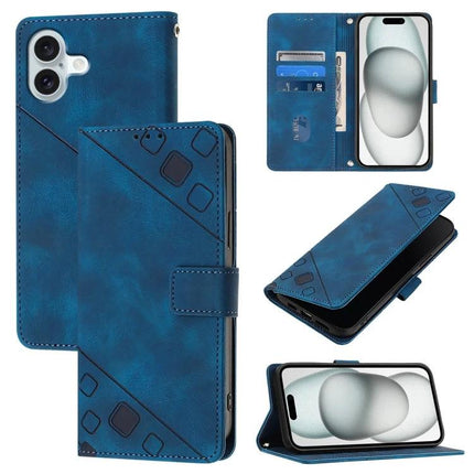 Leather Phone Case With Card Slots For Everyday Use - blue embossed leather wallet case with TPU frame, card slots, kickstand and magnetic closure