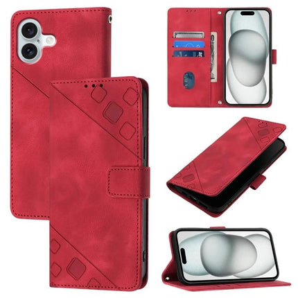 Leather Phone Case With Card Slots For Everyday Use - red embossed leather wallet case with card slots, TPU frame, stand and magnetic closure