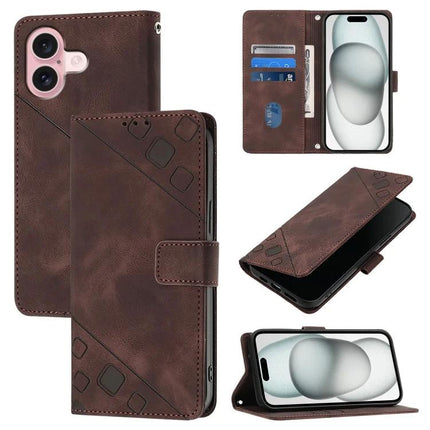 Leather Phone Case With Card Slots For Everyday Carry - brown embossed folio wallet with TPU bumper, card and cash slots, phone stand view