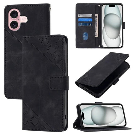 Leather Phone Case With Card Slots For Everyday Carry - black embossed wallet folio with TPU bumper, card and cash slots, kickstand and magnetic closure