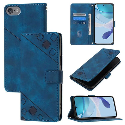 Leather Phone Case With Card Holder For Everyday On The Go - blue embossed leather wallet case with 3 card slots and cash compartment