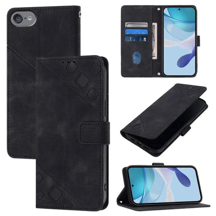 Leather Phone Case With Card Holder For Everyday On The Go - black embossed leather wallet case with card slots and cash pocket