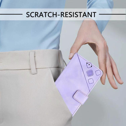 Leather Phone Case With Card Slots For Daily Essentials in lavender embossed leather with TPU edge, slim wallet design for cards and cash