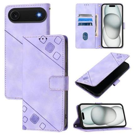 Leather Phone Case With Card Slots For Daily Essentials in lavender embossed leather with TPU edge, card slots, cash compartment, and stand