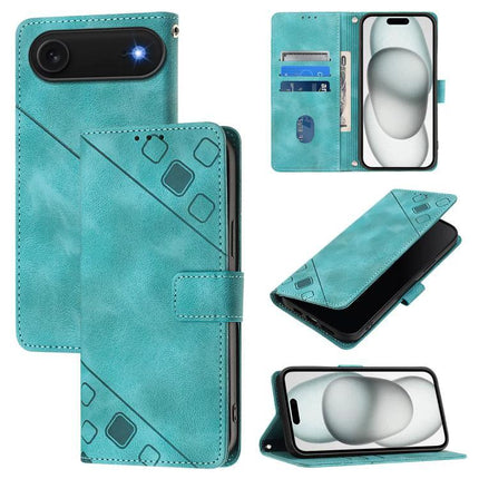 Leather Phone Case With Card Slots For Daily Essentials in teal embossed leather with TPU edge, card slots and cash compartment, foldable stand
