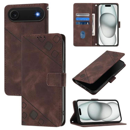 Leather Phone Case With Card Slots For Daily Essentials in brown embossed leather with card slots and cash pocket, foldable stand