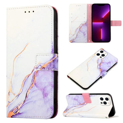 Stylish Leather Flip Case With Card Slots For Daily Phone Use - purple marble PU leather wallet cover with card slots and magnetic clasp