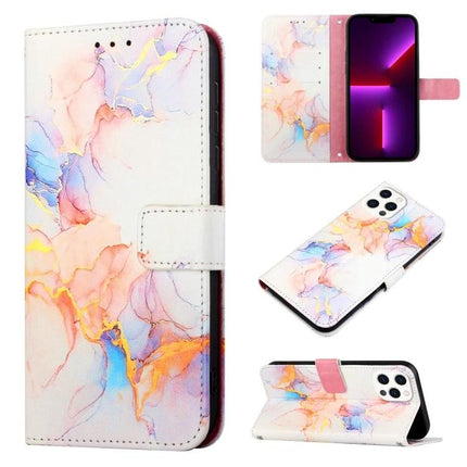 Stylish Leather Flip Case With Card Slots For Daily Phone Use - pastel marble PU leather wallet case with TPU interior and magnetic closure
