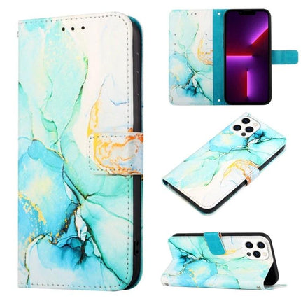 Stylish Leather Flip Case With Card Slots For Daily Phone Use — teal marble PU leather wallet phone case with card slots, magnetic closure