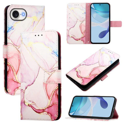 Leather Flip Case for Everyday Phone Protection in pink marble PU leather with card slots and hands-free stand