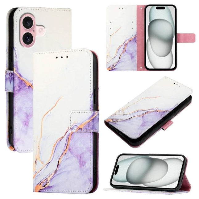 Stylish Leather Flip Case With Card Slots For Daily Phone Use - purple marble PU leather wallet cover with card slots and magnetic closure