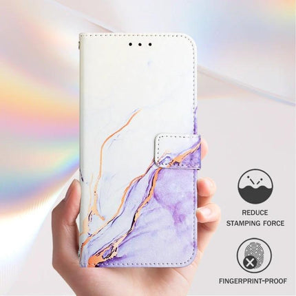 Stylish Leather Flip Case With Card Slots For Daily Phone Use - white purple marble PU leather wallet phone case with card slots