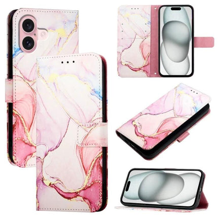 Stylish Leather Flip Case With Card Slots For Daily Phone Use - pink marble PU leather wallet case with TPU interior, card slots, screen cover, stand